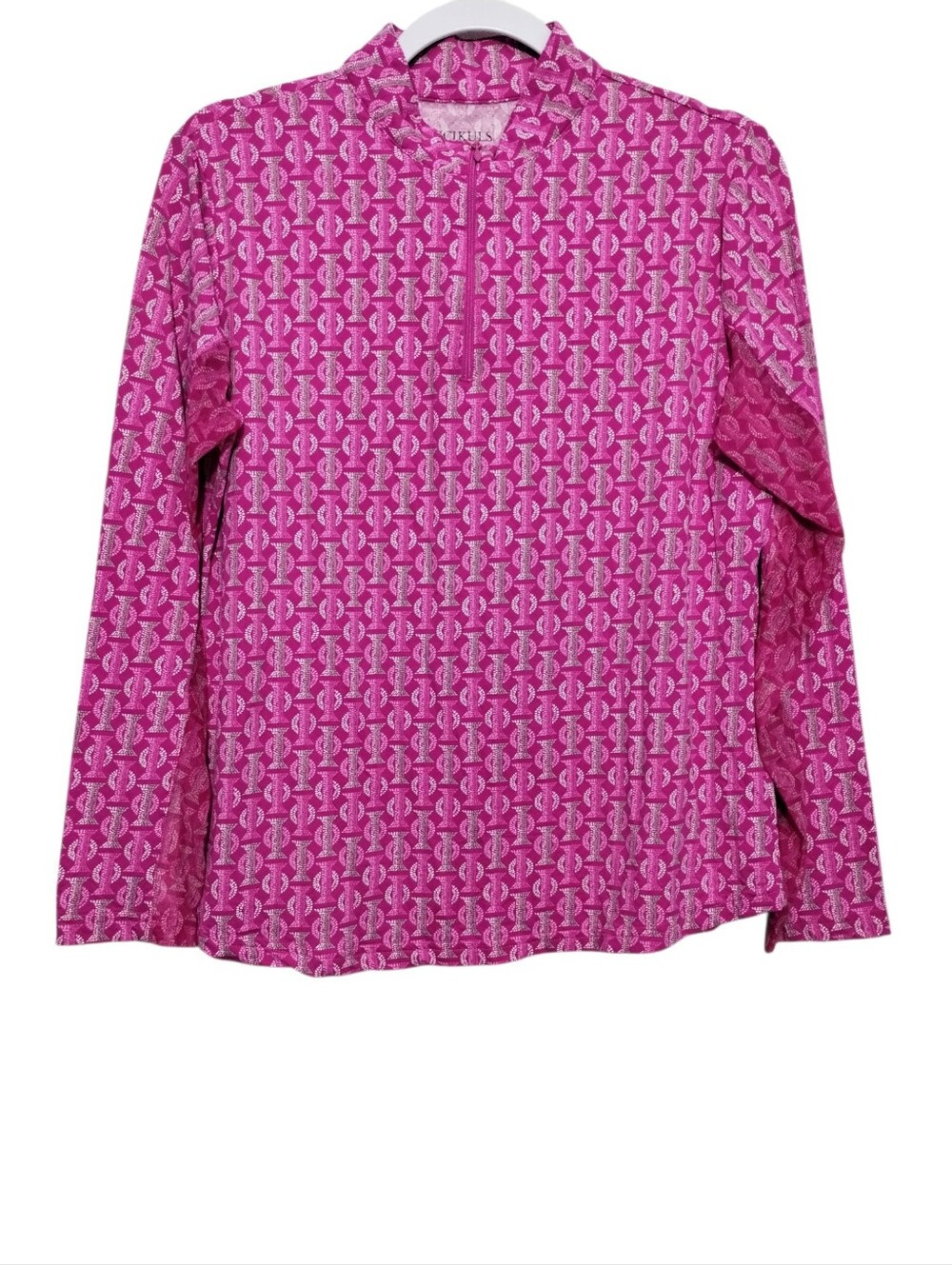 Icikuls Women's L 1/4 Zip Pullover Shirt Geometric Mock Neck Performance